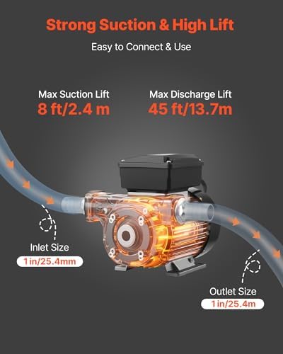 VEVOR Fuel Transfer Pump 110V, 16 GPM 60 L/min, AC Electric Oil Transfer Pump for Diesel Kerosene Biodiesel, with Auto Fuel Nozzle & 2 Hoses, 45 ft/13.7 m Max Lift, for Vehicles, Construction Sites - Image 3
