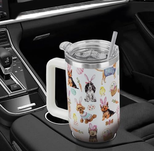 Easter Tumbler 40oz Bunny Ears Dog Cup Coffee Mugs Cute Puppy Chick Leak Proof Cups with Handle and Straw Stainless Steel Vacuum Insulated Water Bottle Easter Gifts Spring Decor (1PCS) - Image 6