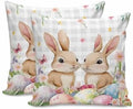 JasmineM Easter Cute Bunny Pillow Covers 18x18 inch Set of 2, Colored Egg Grey Plaid Decorations Outdoor Throw Pillow Covers, Cotton Linen Square Pillowcases for Sofa Couch Bedroom Patio Decorative by JasmineM