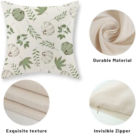 Fall Pillow Covers 18x18 Set of 2 Sage Green Pumpkin Maple Leaf Fall Decor Pillowcase Autumn Thanksgiving Decorations Outdoor Throw Pillow Covers Linen Farmhouse Cushion Case for Couch Home - Image 7
