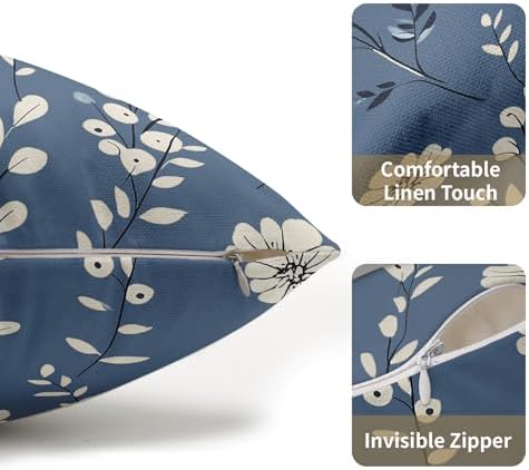 Spring Navy Blue Pillow Covers 12x20 Set of 2 Summer Throw Pillow Covers Rustic Floral Pillowcase Linen Decoration Farmhouse Soft Decorative Flower Cushion Case Couch for Indoor Outdoor Home Decor - Image 5