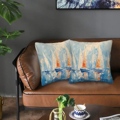 Sailboats Nautical Art Throw Pillow Covers 18x18 inch Set of 2 Pillow Case Cushion Cover for Home Sofa Couch Living Room Car Decor - Image 6