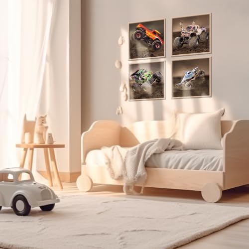 CSLGQGV Car Poster Vintage Racing Car Wall Art Supercar Canvas Prints Painting For Men Room Pictures Guys Dorm Room Aesthetics Decor Bedroom Office (Unframed,8×8inch,4pcs) Devil Truck - Image 2