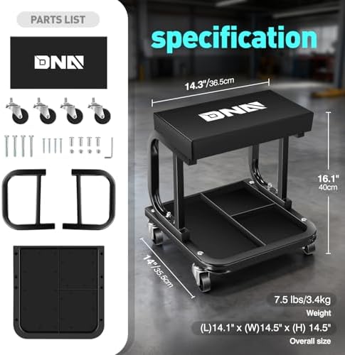DNA MOTORING Mechanics Roller seat, Rolling Creeper Garage/Shop Seat - Image 3