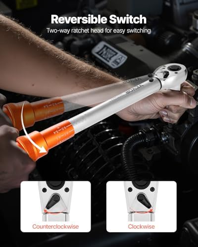 VEVOR 1/4 3/8 1/2 Inch Drive Torque Wrench, 3Pcs Click Torque Wrench Set 20-240IN-LB, 5-45FT-LB, 10-170FT-LB, Dual-Direction Adjustable 72 Tooth for Bicycle, Moto and Car Maintenance - Image 6