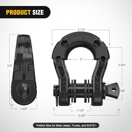 Nilight 2 Pack 3/4" Mega D-Ring Shackle with 7/8" Screw Pin 68,000LBS Break Strength, Heavy Duty Off Road Recovery Shackle for Use with Tow Strap, Winch, Off-Road Jeep Truck Vehicle
