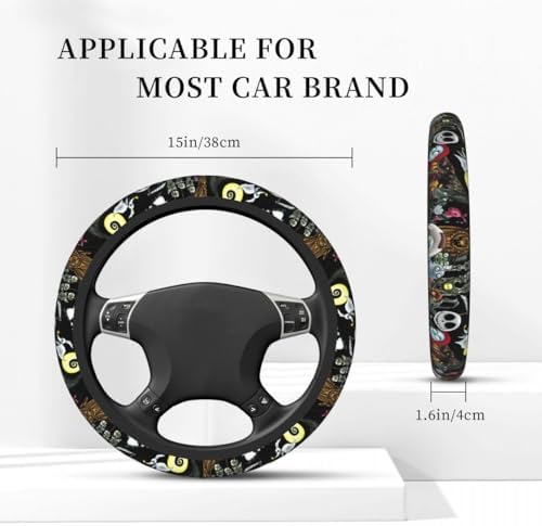 Halloween Jack and Sally Horror Nightmare Christmas Steering Wheel Cover for Women, Neoprene Anti-Slip Universal 15 inch Car Steering Wheel, Anime Car Accessories for Vehicle SUV (Xmas 5)