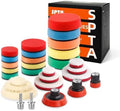 SPTA 29 Pcs Mini Car Polishing Pad Kit - 1", 2", 3" Sponge Foam Wool Microfiber Buffing Pads with 5/8"-11 Backing Plates & 5/8"-11 Drill Adapters for Auto Detailer, Scratch Removal & Tight Spaces by SPTA