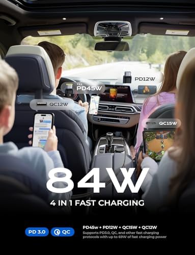 LISEN Retractable Car Charger, Dual USB C Retractable Cable Fast Car Adapter [84W Total] Travel Essential Car Accessories for Men Women, for iPhone 17 16 15 Pro Max, Samsung S26 S25 S24, Pixel, iPad