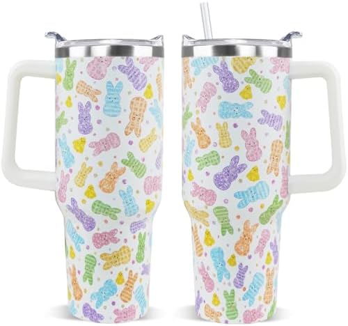 Easter Tumbler 40oz Bunny Cup Coffee Mugs Cute Peeps Chick Leak Proof Cups with Handle and Straw Stainless Steel Vacuum Insulated Water Bottle Easter Gifts Spring Decor (1PCS) by Unknown
