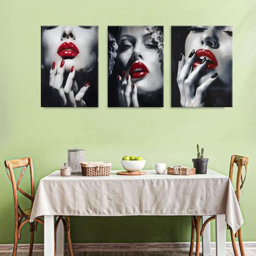 Black and White Fashion Wall Art Abstract American Women Canvas Prints Poster Trendy Girl Red Lip Painting Elegant Woman Picture Watercolor Girly Artwork Bedroom Living Room Home Decoration 24x36" 3P - Image 5