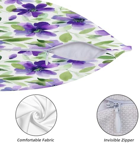 KiuLoam Spring Floral Pillow Covers 16x16 Inch Set of 2, Green Purple Watercolor Flower Decorative Throw Pillows, Farmhouse Outdoor Square Cushion Cases for Sofa Couch Bed Home Decor - Image 5