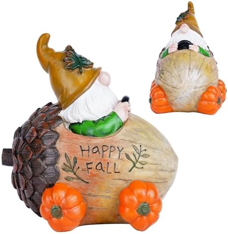 Topadorn Fall Gnome Figurine with Acorn Car & Pumpkin Wheels, Happy Fall - Image 5