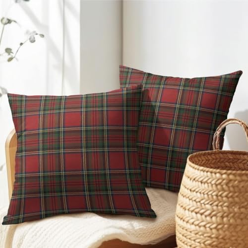 Christmas Throw Pillow Covers 20x20 Set of 2 Winter Red Green Plaid - Image 7