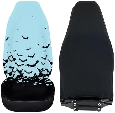 Aqua Black Bat Halloween Print 2 PCS Cool Graphic Car Seat Covers Unique Print Front Auto Seat Cover,Car Bucket Seats Protector Covers Universal fit for SUV Sedan Van