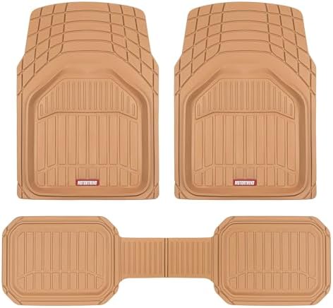 Motor Trend 943-BG FlexTough Defender Car Floor Mats -Next Generation Deep Dish Heavy Duty Contour Liners for Car SUV Truck & Van-All Weather Protection, Trim to Fit Most Vehicles Beige
