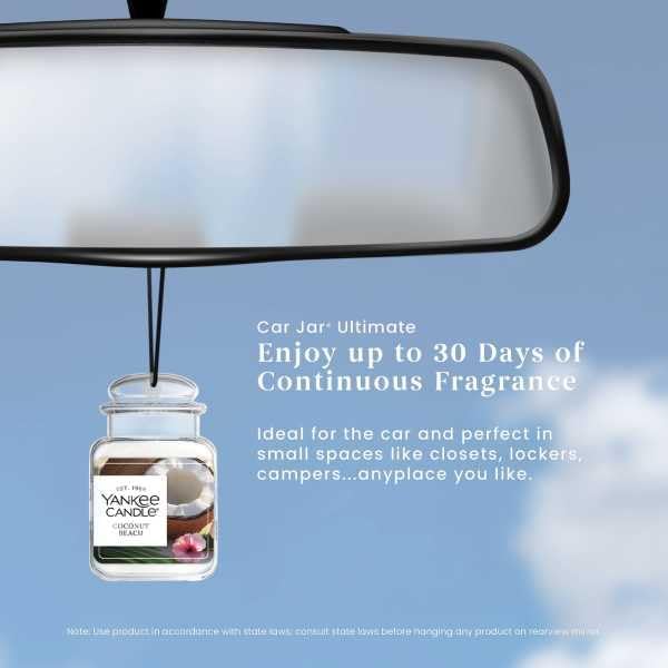 Yankee Candle Car Jar Ultimate Air Freshener, Hanging Car Freshener, Long Lasting Car Fragrance (Coconut Beach)