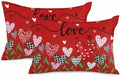 Valentines Day Heart Floral Pillow Covers 12x20 Inch Set of 2, Love Flower Field Decorations Outdoor Throw Pillow Covers, Holiday Linen Square Pillowcases for Sofa Couch Bedroom Patio Decorative by JasmineM