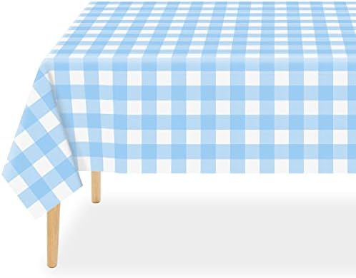 QIKSION 3 Pack Blue Gingham Tablecloth, Blue Checkered Plastic Table Cloth by QIKSION
