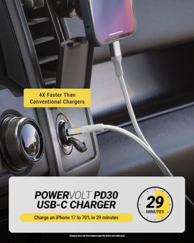 Scosche CPDC30 PowerVolt 30-Watt USB Type-C Fast Mini Flush Fitting Car Charger with Fabric Pull Tag & Power Delivery 3.0 with PPS for All USB-C Devices