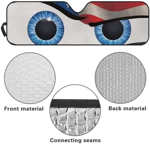 Renewold Funny Eyes Car Windshield Sunshade Car Front Window Sun Shade for Jeep Wrangler JK JKU JL JLU 1997-2023 2 & 4 Door Jeep Gladiator Auto Sun Visor Shield Decor Cover Keep Cool American Flag