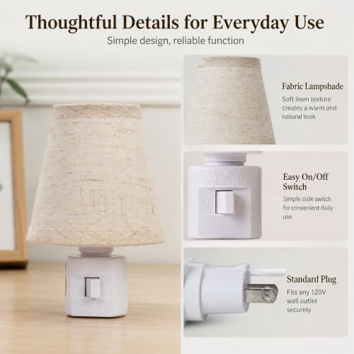 Plug in Night Light with Linen Fabric Shade, 27LM Warm White, Manual On/Off - Image 6