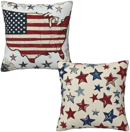American Flag Throw Pillow Covers 18x18 inch Set of 2 Vintage Map Pillow Case Cushion Cover for Home Sofa Couch Living Room Car Decor by Mshutbna