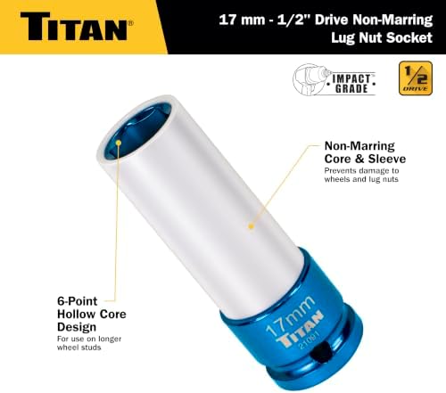 Titan 21091 1/2-Inch Drive x 17mm Non-marring Impact Deep Lug Nut Socket - Image 2