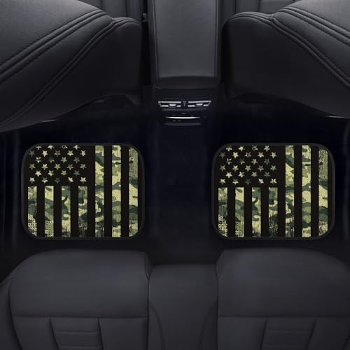 Camo Flag Car Floor Mats Carpet Set of 4 American Flag with Camouflage Grunge Style Floor Mats for Cars Universal Vehicle Front Rear Rugs Military Background Car Decor Accessories for Trucks