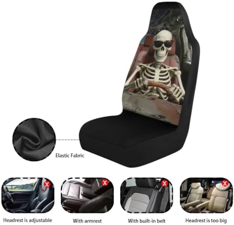 Bulopur Funny Skull Print Car Seat Covers Front 2 Pack Stretchy