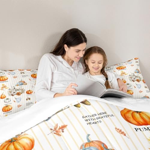 Homewish Fall Theme Pumpkin Comforter Set Twin Size Maple Leaves Bedding Set Vintage Yellow White Stripes Quilt Set for Kids Girls Boys Women Bedroom Decor Rustic Farmhouse Plants Duvet Insert 2Pcs - Image 5