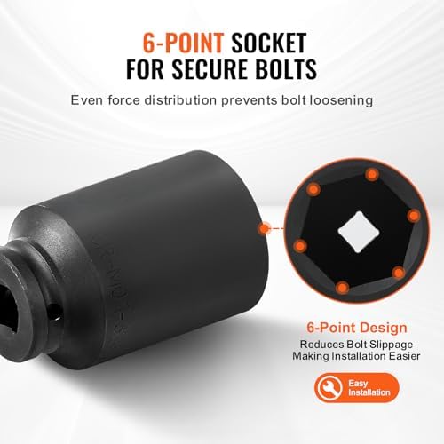 VEVOR Axle Nut Impact Socket Set - 3/4" Drive Deep 6-Point 8-Piece SAE Spindle Nut Socket CR-MO Heat Treated Large Socket Set with Storage Case for Auto Repair, Removing or Installing Axle Nuts - Image 4