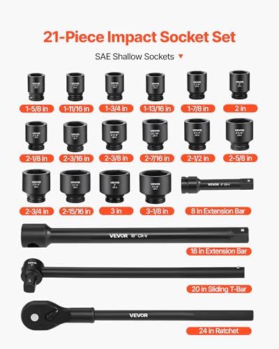VEVOR 1 in Drive Impact Socket Set, 21 Piece, SAE (1-5/8" to 3-1/8") - Image 3