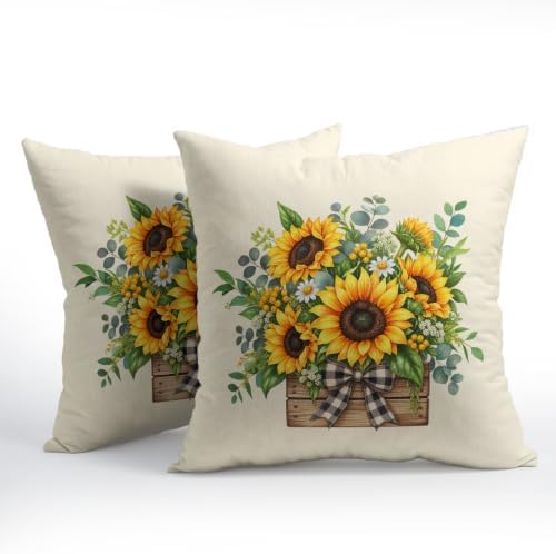 Fall Floral Pillow Covers 22x22 Set of 2 Sunflower Highly Absorbent - Image 2