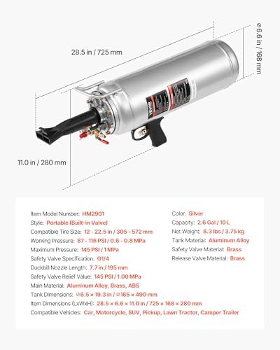 VEVOR Portable Tire Bead Seater, 2.6 Gal/10 L Air Bead Blaster, Handheld Tire Inflator Tool, 87-116 PSI Operating Pressure, Trigger Seating Inflator for Car, Compact SUV, Light Truck, E-Bike, RV, ATV - Image 7