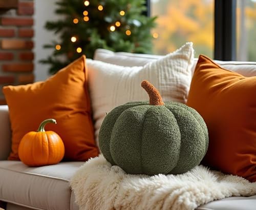 Yellow Throw Pillows Pumpkin Shaped,Cute Halloween Decoration Pillow for Home Bedroom Couch Decor Office Sofa Accent Cushion for Chair Lumbar Living Room Fall Home Decor,Yellow,7.87" - Image 2
