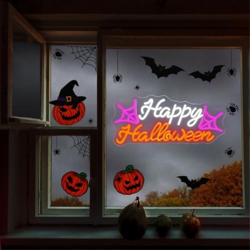 Happy Halloween Neon Sign, Spider Web Halloween LED Light, 16.9"x7.9" - Image 7