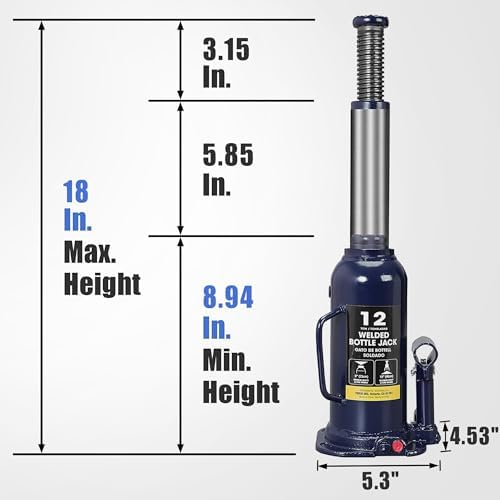 Big RED AT91203UR Torin Welded Hydraulic Car Bottle Jack for Auto Repair and House Lift, 12 Ton (24,000 lb), Blue - Image 2