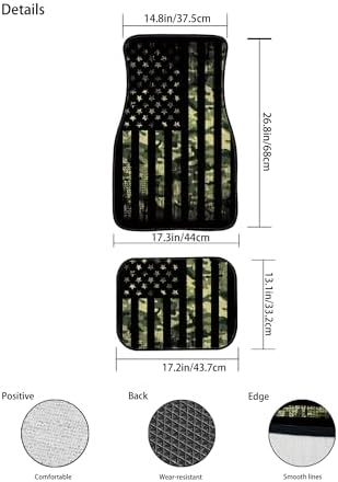 Camo Flag Car Floor Mats Carpet Set of 4 American Flag with Camouflage Grunge Style Floor Mats for Cars Universal Vehicle Front Rear Rugs Military Background Car Decor Accessories for Trucks