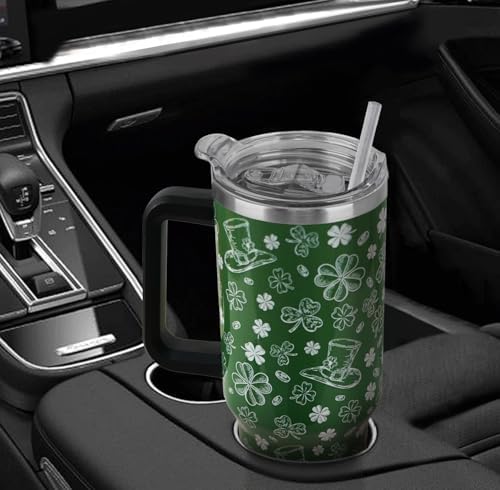 St. Patricks Day Tumbler 40oz Shamrock Tumbler Coffee Mugs Leak Proof Cups with Handle and Straw Stainless Steel Insulated Water Bottle for Lucky Irish Saint Patricks Decor Gifts(1PCS) - Image 7