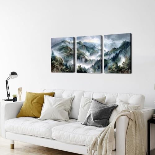3 Panels Great Smoky Mountain Wall Art Nature Farmhouse Forest Wall Decor for Living Room Misty Trees Scenery Picture Bedroom Vintage Foggy Forest Painting Kitchen Living Room Home Decoration 16x24" - Image 6