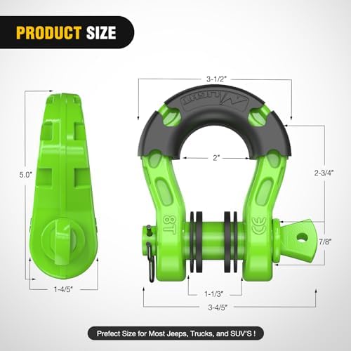 Nilight Mega D-Ring Shackles, 3/4" Heavy Duty Recovery Tow Shackle