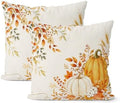 Fall Pillow Covers 18x18 Set of 2 Orange White Pumpkin Throw Pillow Covers Autumn Maple Leaf Eucalyptus Decorative Ourdoor Pillow Cases Thanksgiving Harvest Linen Cushion Cover for Couch Home Decor by Gohdiwh