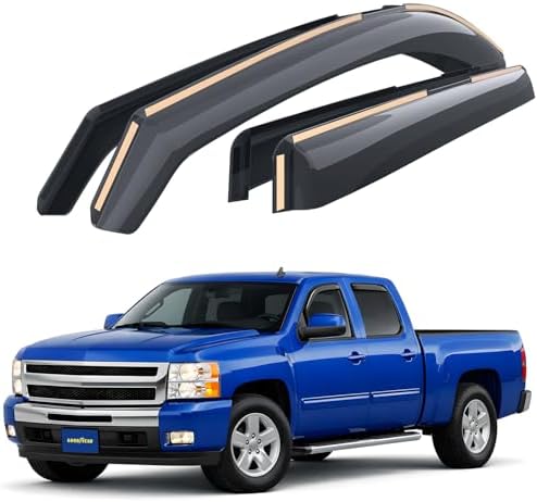 Goodyear Shatterproof in-Channel Window Deflectors for Trucks Chevrolet (Chevy) Silverado/GMC Sierra 2007-2013 Crew Cab, Rain Guards, Window Visors, Vent Deflector, Truck Accessories, 4 pcs- GY003400