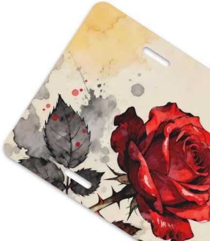 Red Rose Watercolor Butterfly Cool Front License Plate 6x12 Inch