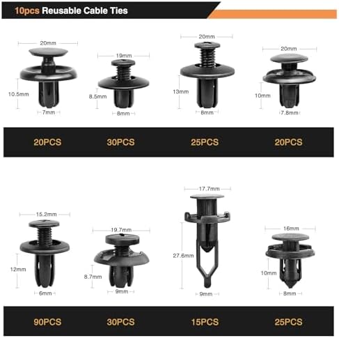 GOOACC 635Pcs Car Push Retainer Clips & Auto Fasteners Assortment -16 Most Popular Sizes Nylon Bumper Fender Rivets with 10 Cable Ties and Fasteners Remover for Toyota GM Ford Honda Acura Chrysler - Image 2