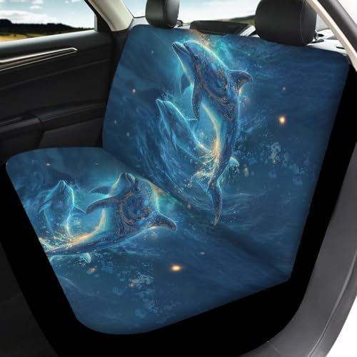 Dolphins Undersea Print Car Seat Covers 4Pcs Front & Rear Breathable Seat Covers Universal Fits for Truck, Sedan, SUV Auto Interior Protector Car Accessories