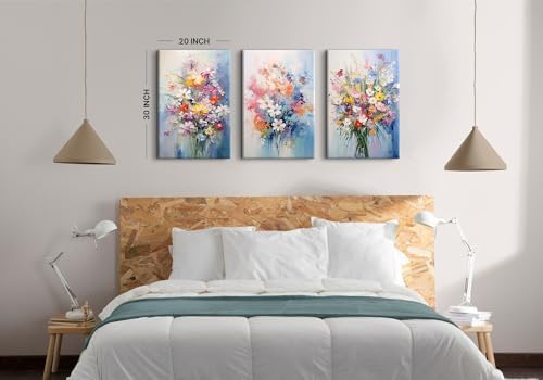 Colorful Flower Pictures Wall Decor Nature Wildflower Canvas Art for Bedroom Abstract Botanical Floral Oil Painting Prints Artwork Daisy Poppy Bouquet Poster Living Room Home Decorations 20x30” 3 Pcs - Image 3