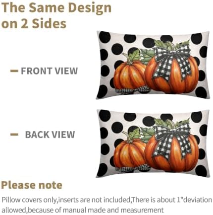 Fall Pumpkin Lumbar Pillow Covers 12x20 Set of 2 Vintage Orange Buffalo Plaid Bow Polak Dot Outdoor Throw Pillows Covers Autumn Thanksgiving Decorative Farmhouse Cushion Case for Room Couch Sofa - Image 6