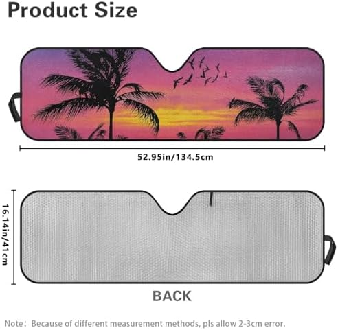 Renewold Windshield Sunshade for Jeep Wrangler JK JKU JL JLU 1997-2023 Car Front Window Sun Shield for Jeep Gladiator JT Block UV Glare Sunlight Sun Visor Tropical Coconut Birds Sunset Cover Sun Shade